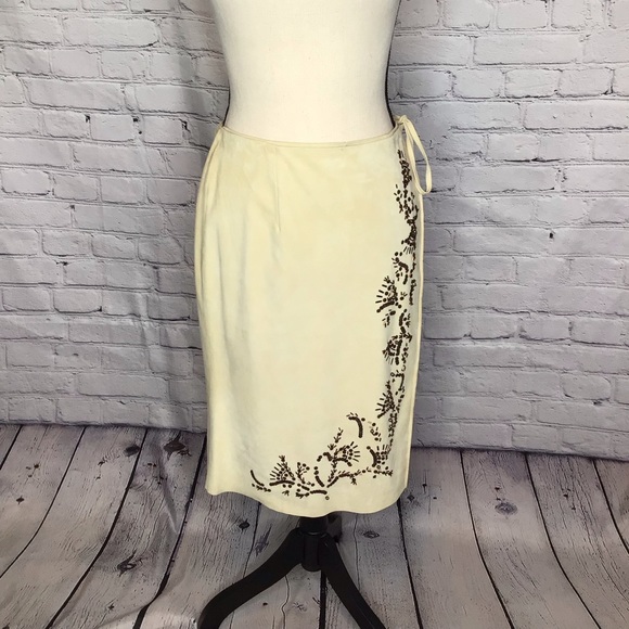 Lafayette 148 New York Cream Beaded Suede Wrap Skirt 8 - Picture 1 of 16